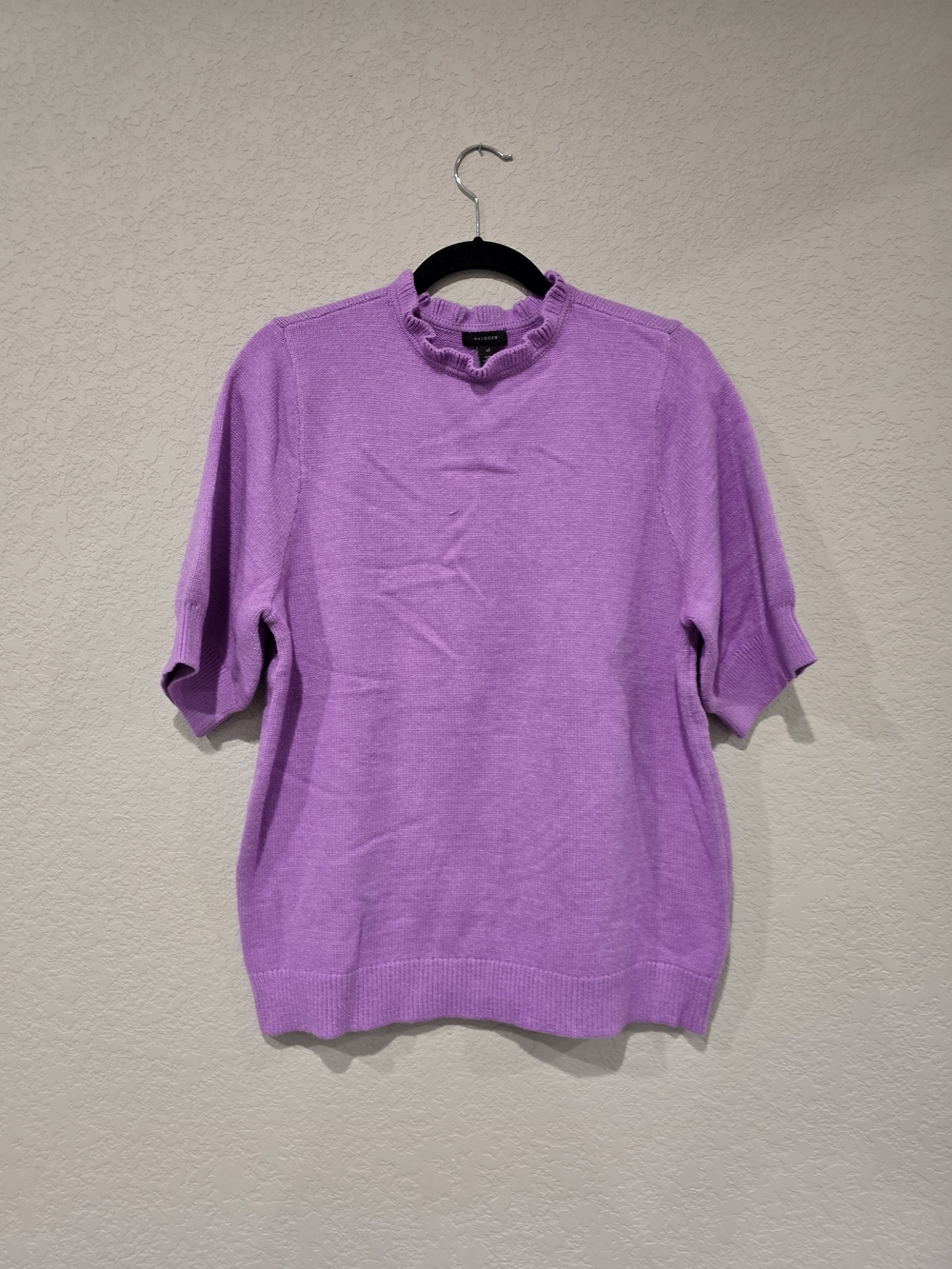 Halogen Lavender Ruffle Neck Short Sleeve Top